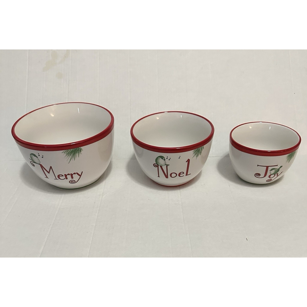 Everyday White Porcelain Christmas Nesting Bowls Merry Noel Joy 3-Pc Set